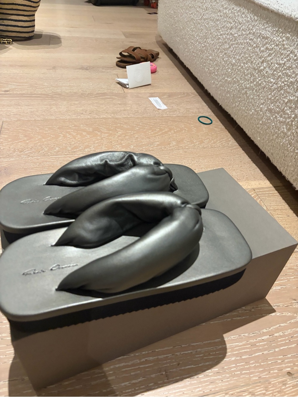 Rick Owens Black Padded Thong Sandals - Picture 2 of 5